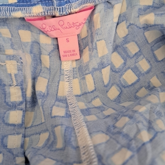 LILY PULITZER blue gingham big check shorts cotton spandex comfy elastic waist S - Picture 4 of 4